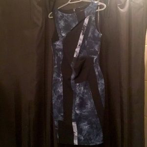 Asymetric blue ans black work dress